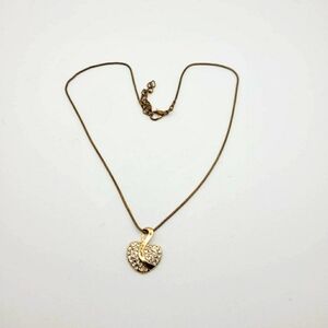 Gold Tone Heart Pendant Necklace with Crystal Rhinestones